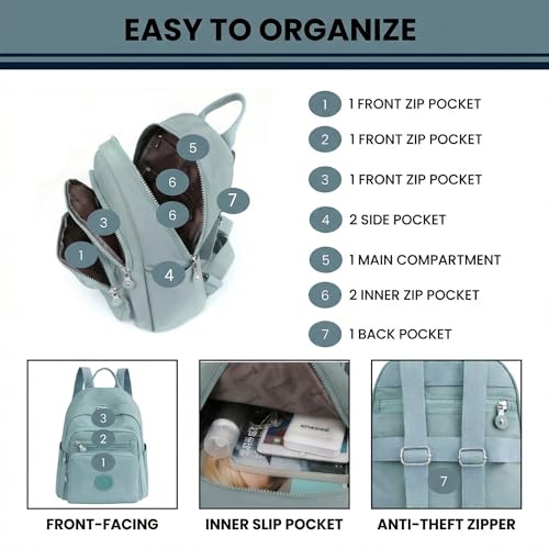 TS WITH TECHSUN Stylish Lightweight Water Resistant Backpack for Women Girls | Anti-Theft Adjustable Shoulder Strap Bag | Multipocket Daypack for Travel, Shopping, Office, Outdoor, Work (Pastel Blue) - Image 3
