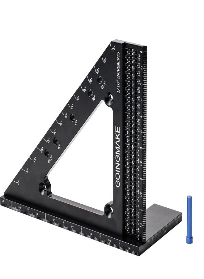 GOINGMAKE Big Carpenter Square 6x7.5 Inch Hole Scribing Ruler 3D Multi Angle Measuring Ruler 22.5-90 Degree Woodworking Square with Fixed Angle Pin 4 in 1 Square for Engineering and Construction - Image 1