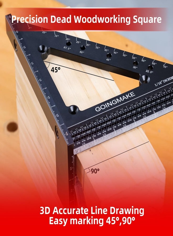 GOINGMAKE Big Carpenter Square 6x7.5 Inch Hole Scribing Ruler 3D Multi Angle Measuring Ruler 22.5-90 Degree Woodworking Square with Fixed Angle Pin 4 in 1 Square for Engineering and Construction - Image 4