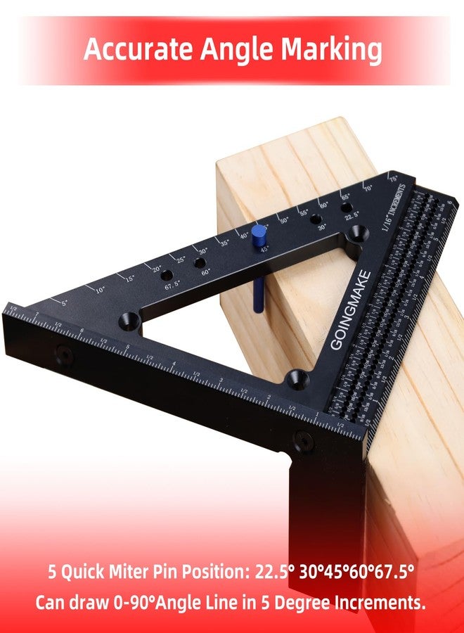 GOINGMAKE Big Carpenter Square 6x7.5 Inch Hole Scribing Ruler 3D Multi Angle Measuring Ruler 22.5-90 Degree Woodworking Square with Fixed Angle Pin 4 in 1 Square for Engineering and Construction - Image 5