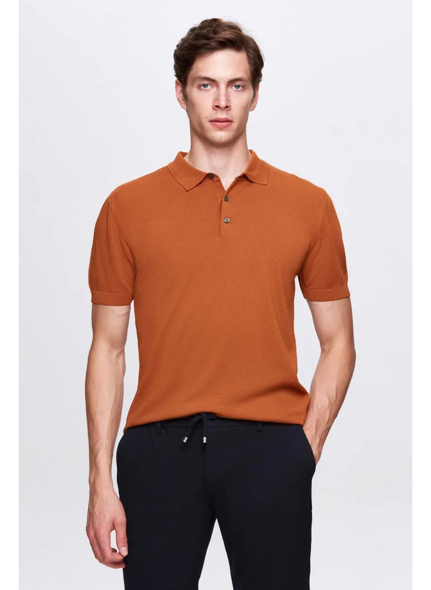 D'S DAMAT Slim Fit Camel Rayon Knitwear T-Shirt