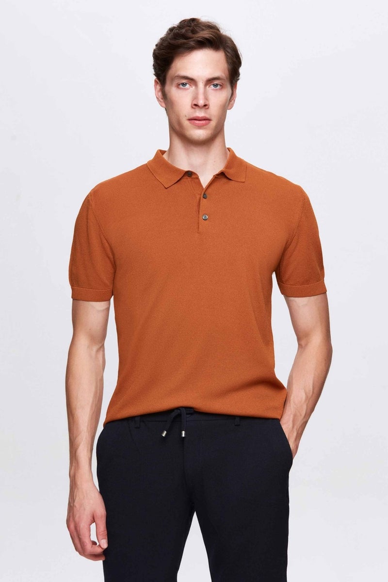 D'S DAMAT Slim Fit Camel Rayon Knitwear T-Shirt - Image 1