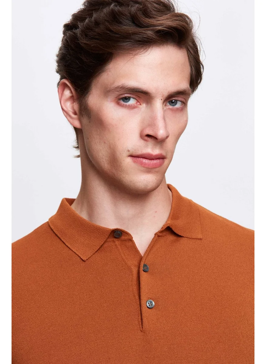 D'S DAMAT Slim Fit Camel Rayon Knitwear T-Shirt