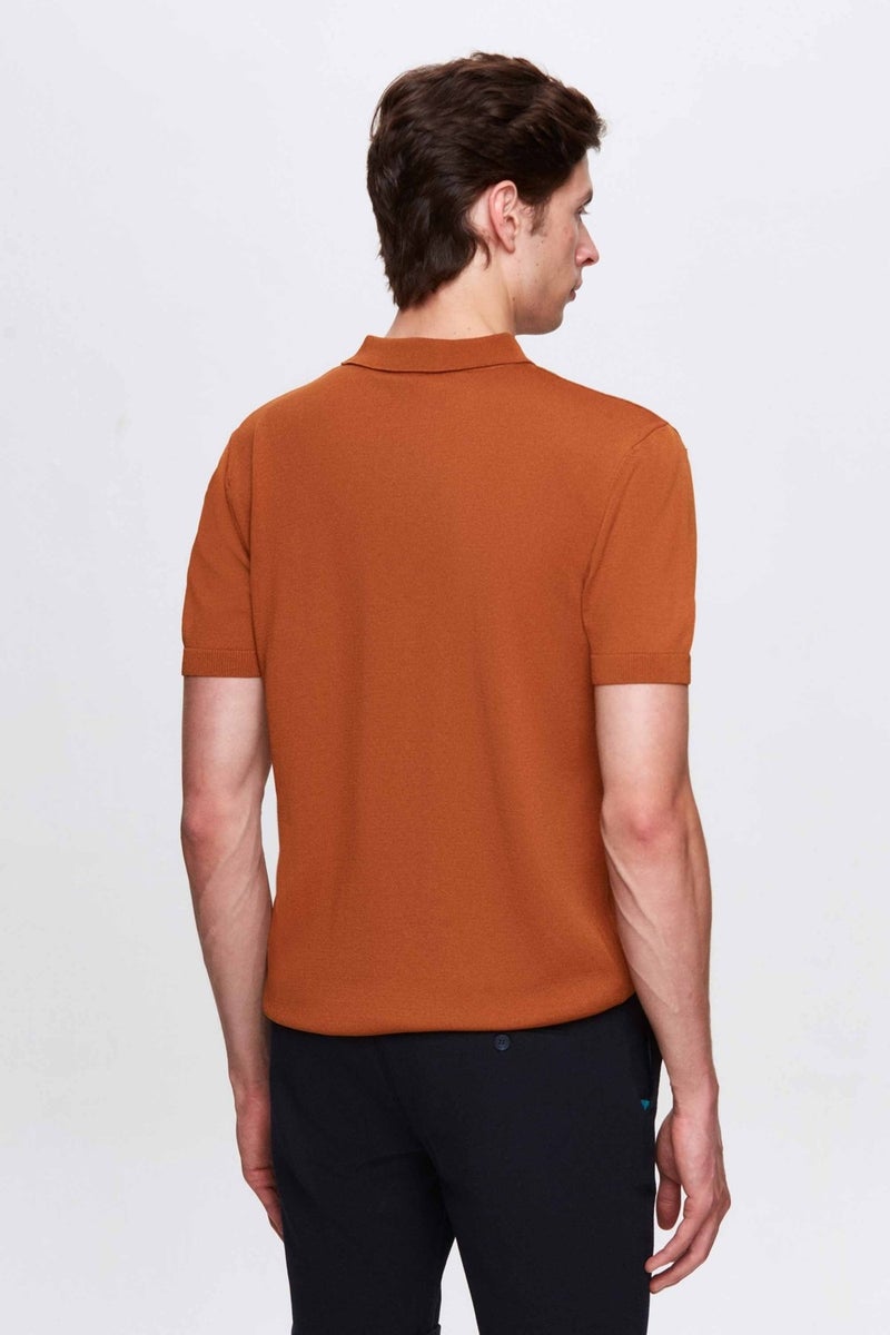 D'S DAMAT Slim Fit Camel Rayon Knitwear T-Shirt - Image 3