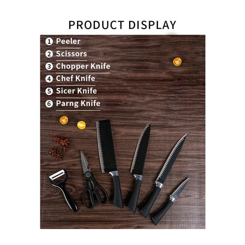 GLNRM Knife Set for Kitchen 6 Pieces Professional Kitchen Knife Set Meat Knife Chefs Knife with NonSlip Handle Sharp Kitchen Knife Set Family Knife Set for Cooks to Peel and Slice - Image 3