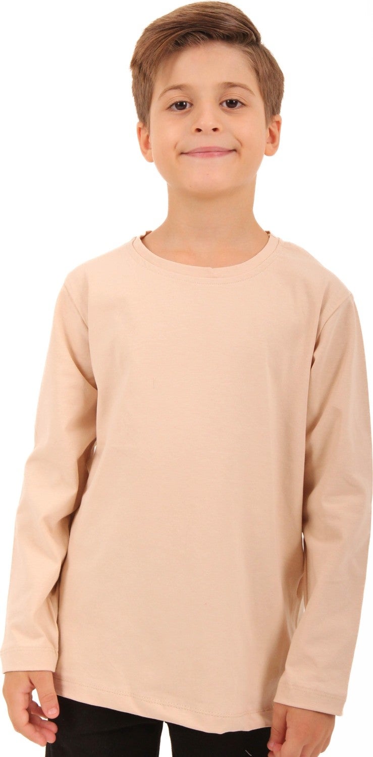 Perendi 2-Pack Crew Neck Long Sleeve Striped and Plain Unisex Kids Sweatshirt Khaki Beige-Beige  - Image 5