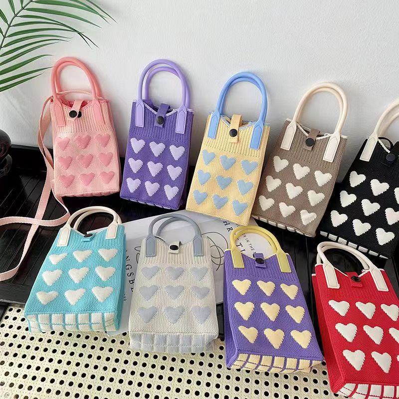Niche Ins Style Knitted Mobile Phone Bag Silicone Handle Shoulder Crossbody Hand Carry Dual-Purpose Headphone Key Storage Bag - Image 2