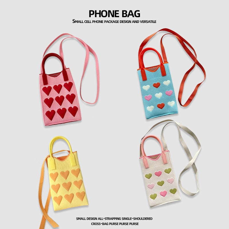 Niche Ins Style Knitted Mobile Phone Bag Silicone Handle Shoulder Crossbody Hand Carry Dual-Purpose Headphone Key Storage Bag - Image 4