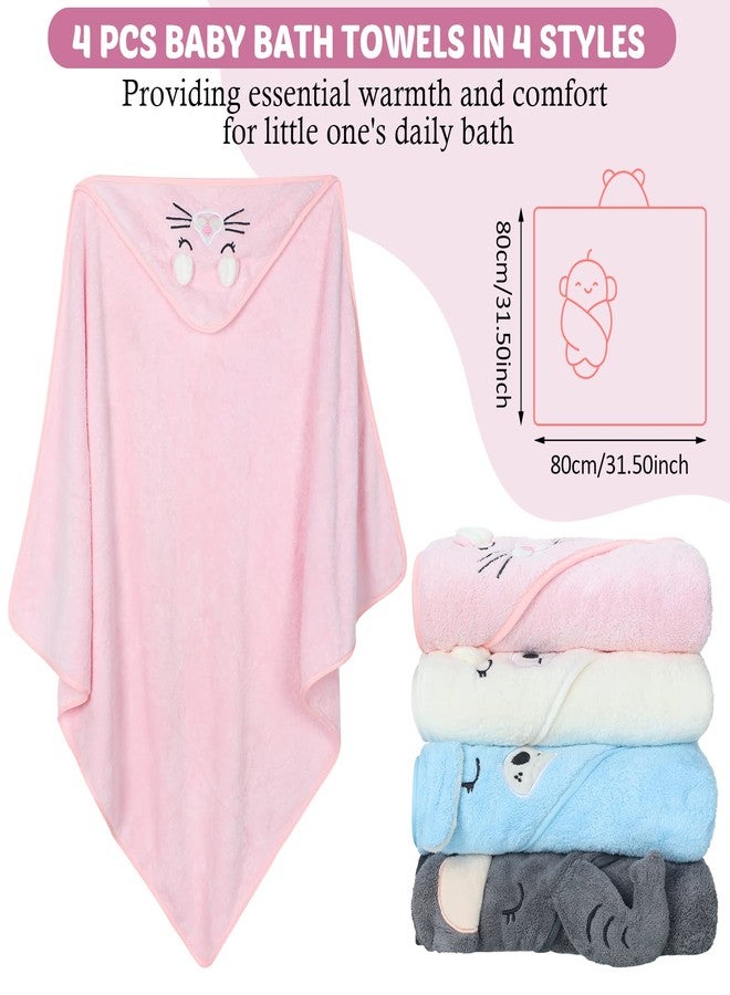Eccliy 4 Pack Baby Bath Towel Cute Animal Face Coral Fleece Baby Bath Towels Poncho Cape for Boy and Girl (Kitten, Puppy, Bear, Elephant) - Image 2