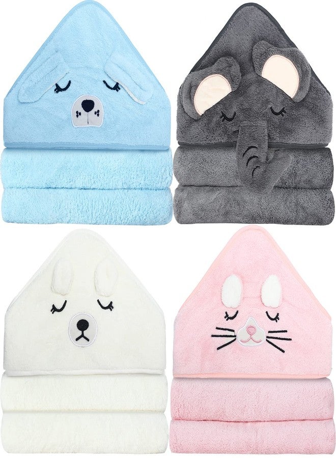 Eccliy 4 Pack Baby Bath Towel Cute Animal Face Coral Fleece Baby Bath Towels Poncho Cape for Boy and Girl (Kitten, Puppy, Bear, Elephant) - Image 1