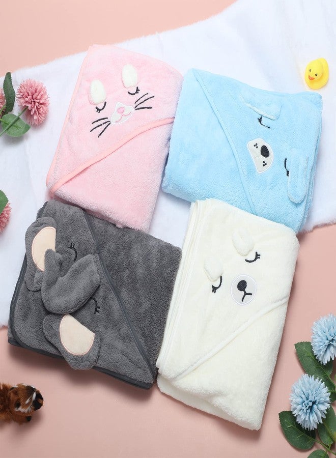 Eccliy 4 Pack Baby Bath Towel Cute Animal Face Coral Fleece Baby Bath Towels Poncho Cape for Boy and Girl (Kitten, Puppy, Bear, Elephant) - Image 5
