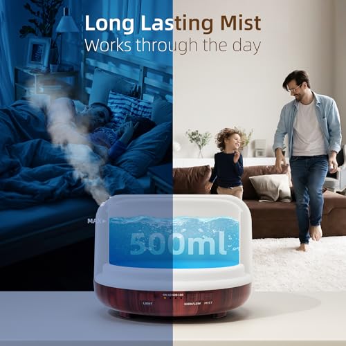 ASAKUKI Essential Oil Diffuser for Home 500ml Aromatherapy Fragrant Oil Humidifier Vaporizer 7Color Light and AutoOff Safety Switch Valentines Gift ReddishBrown - Image 5
