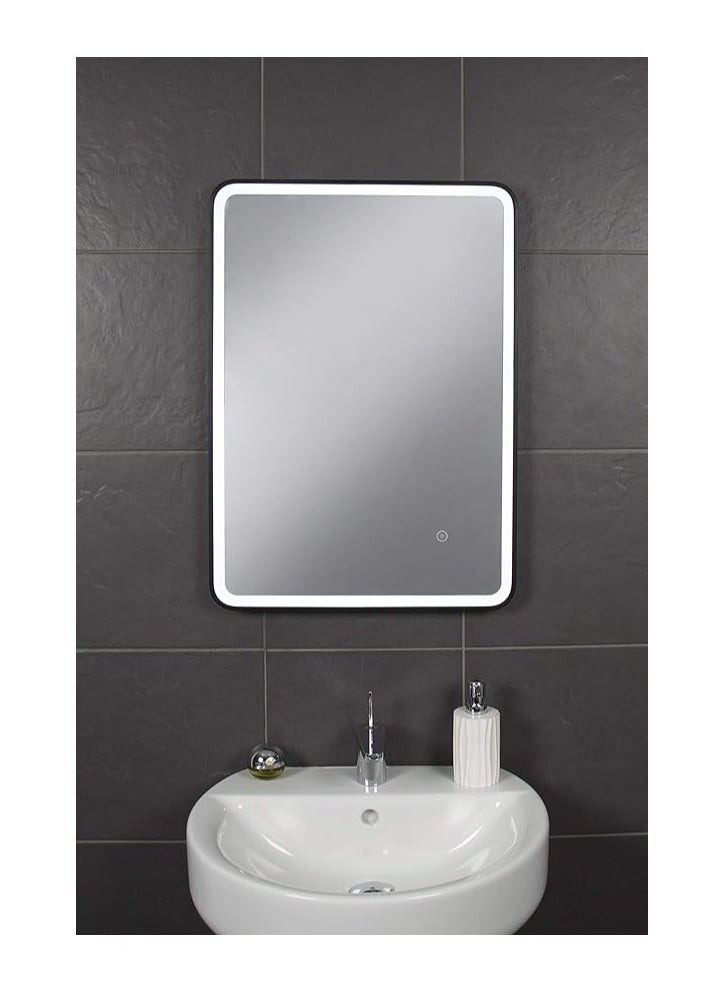 NAFEH - Smart LED Vanity mirror with Black Frame  Mirror Wall-mounted Entrance Decorative Light Mirror Aluminum Alloy Frame Dimmable Lighted with 3 Temperature Colours Memory Function Hardwired Black 80*60 - Image 1