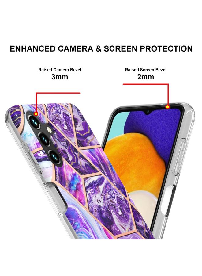اس-توب جراب لهاتف Samsung Galaxy A14 5G مطلي بالكهرباء IMD Splicing جراب هاتف TPU رخامي مزدوج الجوانب - Image 4