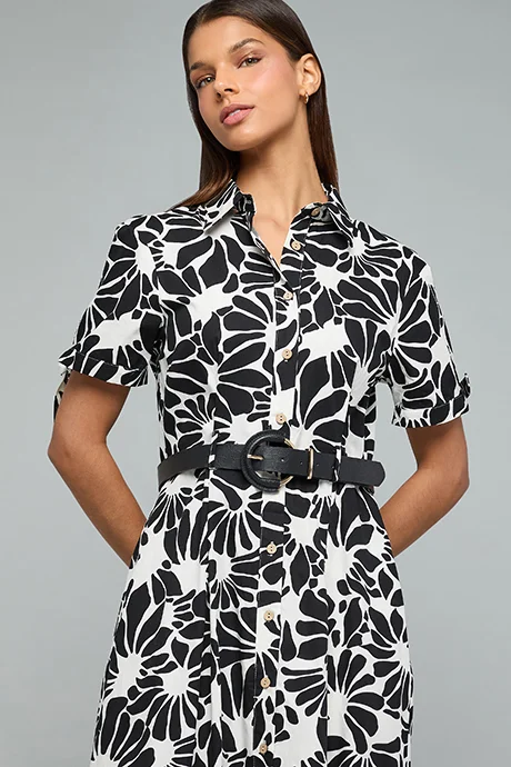 أر أند بي Floral Printed Shirt Dress with Short Sleeves