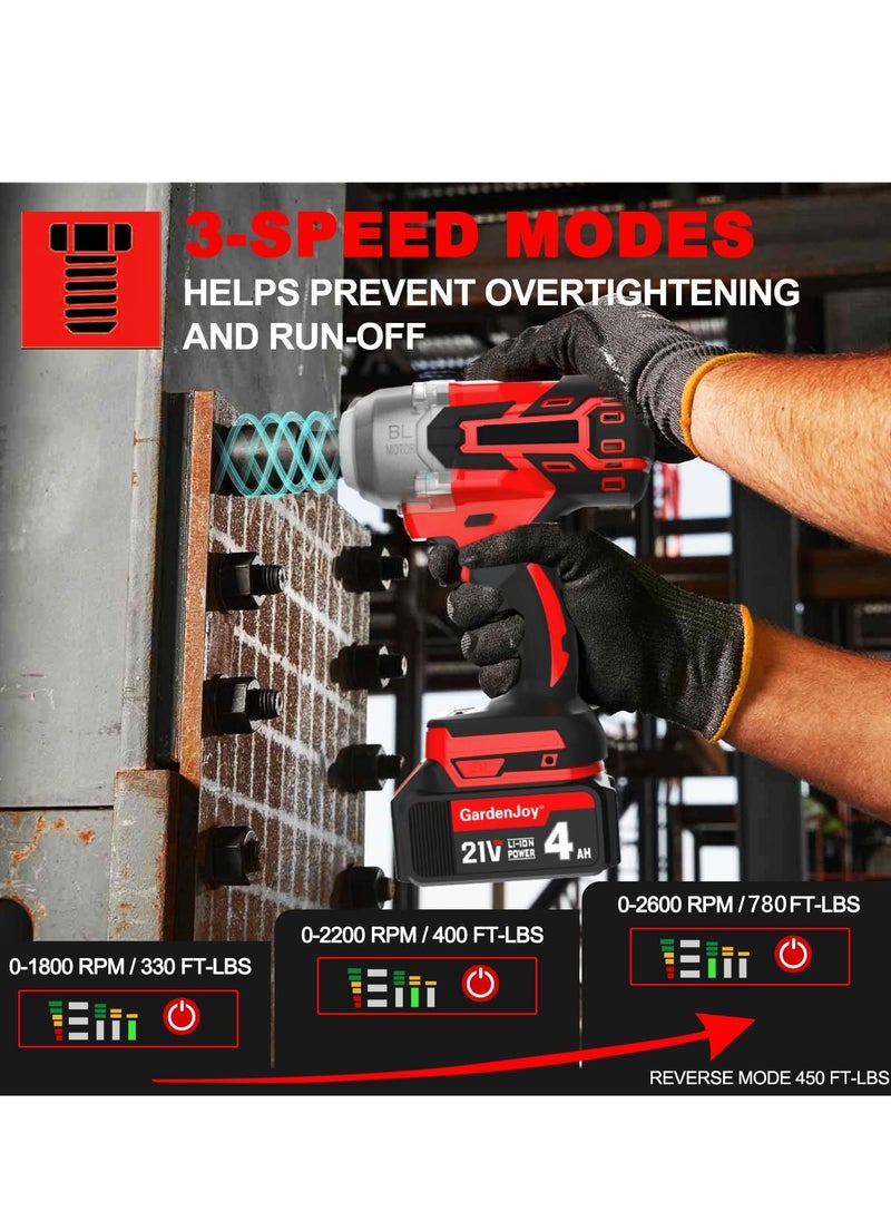 ET-LIFE Cordless Impact Wrench, 780Nm Brushless 1/2 inch Impact Wrench, 4300 RPM High Torque Impact Gun with 4 Sockets, 1x 4.0Ah Battery Electric Impact Wrench for Car Home  - Image 3