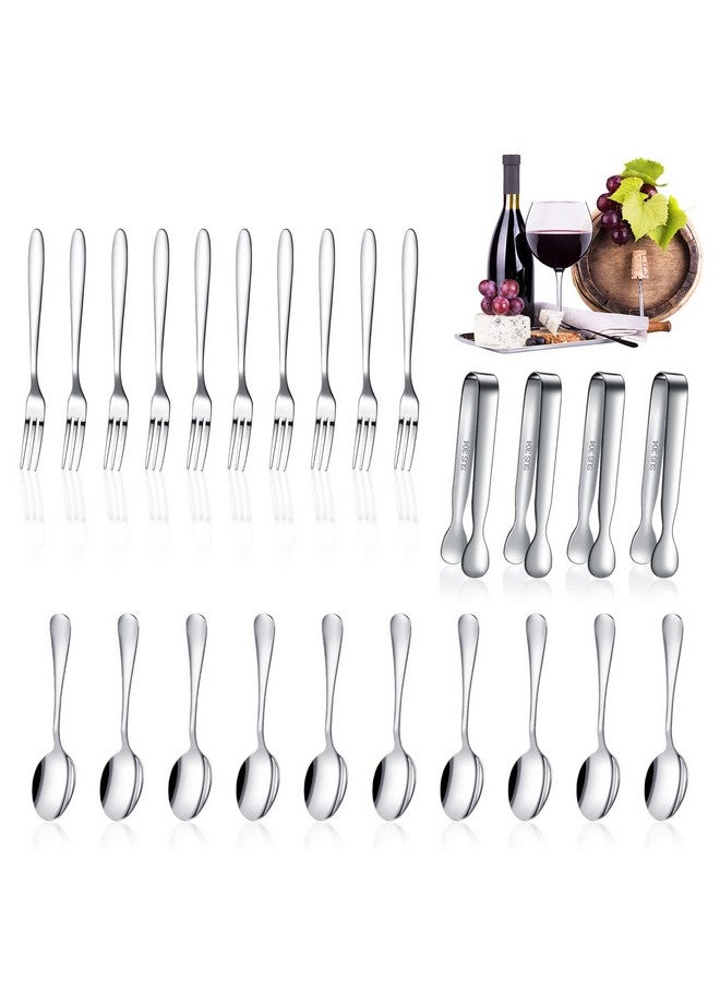 Cunhill 24 Pcs Charcuterie Accessories Mini Cocktail Tongs Small Serving Spoons And Appetizer Forks Stainless Steel Tongs Charcuterie Utensils For Valentine'S Day Party(Silver, Vivid Sharp Spoon) - Image 1