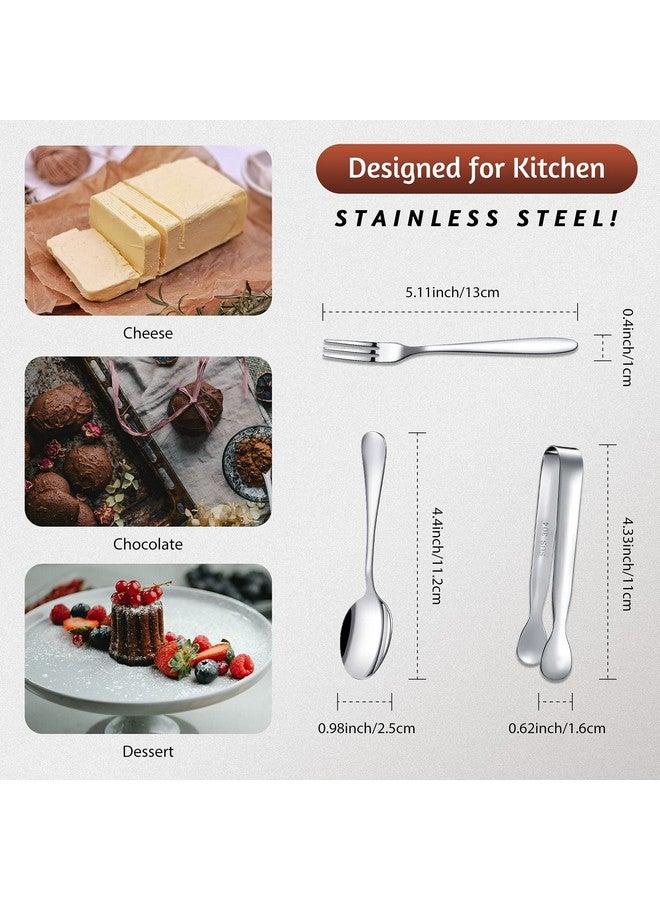 Cunhill 24 Pcs Charcuterie Accessories Mini Cocktail Tongs Small Serving Spoons And Appetizer Forks Stainless Steel Tongs Charcuterie Utensils For Valentine'S Day Party(Silver, Vivid Sharp Spoon) - Image 2