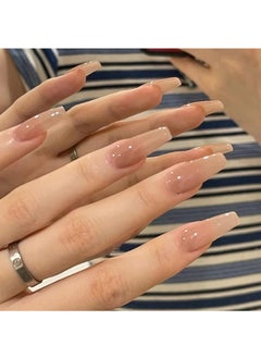 RATSAW 24pcs Long Coffin False Nails Nude Stick on Nails Gradient Press on Nails Removable Glue on Nails Full Cover Acrylic Fake Nails Women Girls Nail Art Accessories  - Image 1