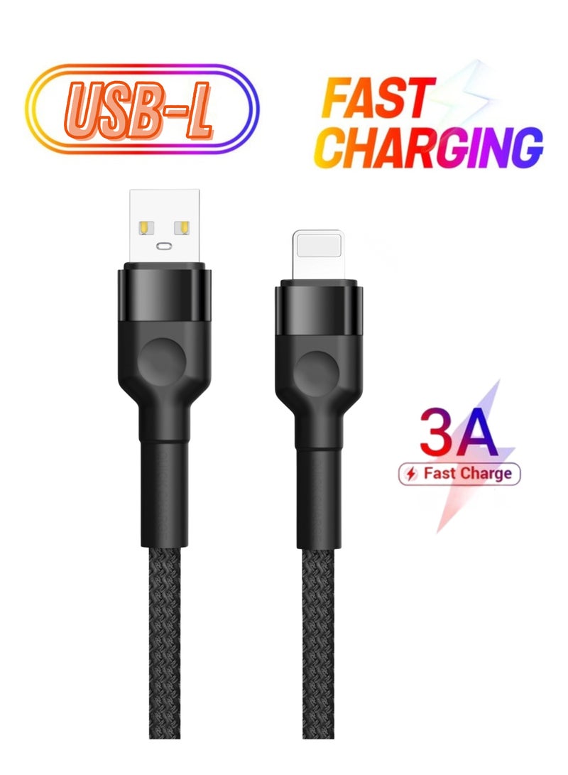هامزون كابل شحن سريع من USB إلى Lightning 3A بطول 1 متر، سلك شاحن مضفر من النايلون لأجهزة iPhone وiPad وAirPods، يدعم مزامنة البيانات والشحن عالي السرعة - Image 1