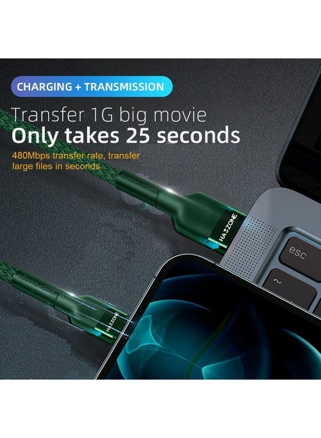 هامزون كابل شحن سريع من USB إلى Lightning 3A بطول 1 متر، سلك شاحن مضفر من النايلون لأجهزة iPhone وiPad وAirPods، يدعم مزامنة البيانات والشحن عالي السرعة - Image 2