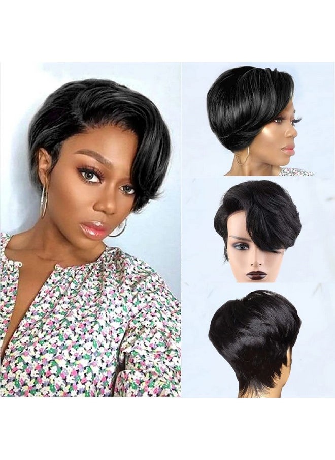 يو سيكسي باروكة شعر مستعار بقصة بيكسي من Usexy Hair، شعر بشري، مقاس 13×4×1، باروكة شعر بشري قصيرة، باروكة شعر مستقيمة بقصة بيكسي من الدانتيل، للنساء ذوات البشرة السمراء، مُنتَفَتة مسبقًا بشعر صغير (لون طبيعي).  - Image 3