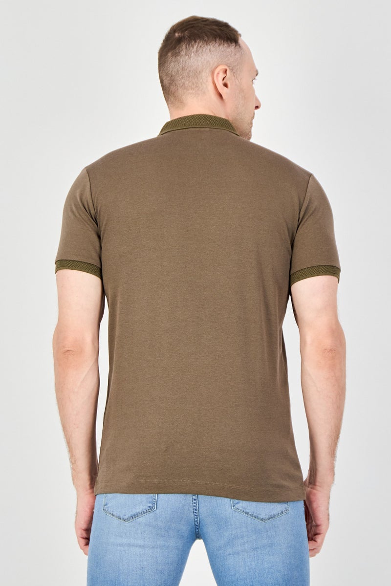 SELECTED Men Regular Fit Solid Short Sleeve Polo Shirt, Dark Olive - Image 3