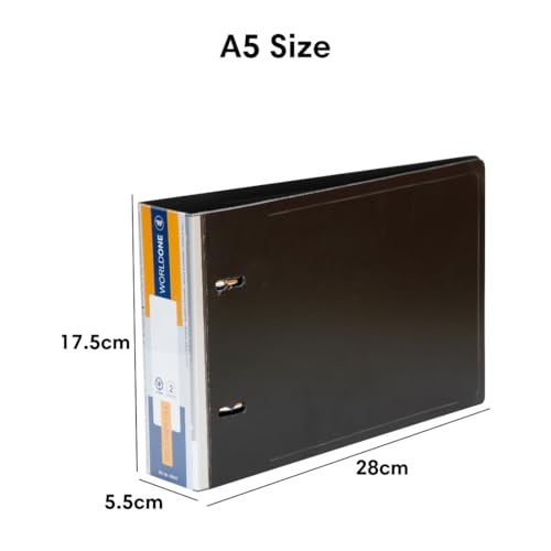 Worldone A5 Size PP Voucher File for A5 Size (Half of A4/photocopy Paper) documents, 2D Ring 40mm Metallic Clip, 1.5mm PP Sheet, Clear Spine Label, Cover Lock, Plastic Stopper, Black, Pack of 2 - Image 2