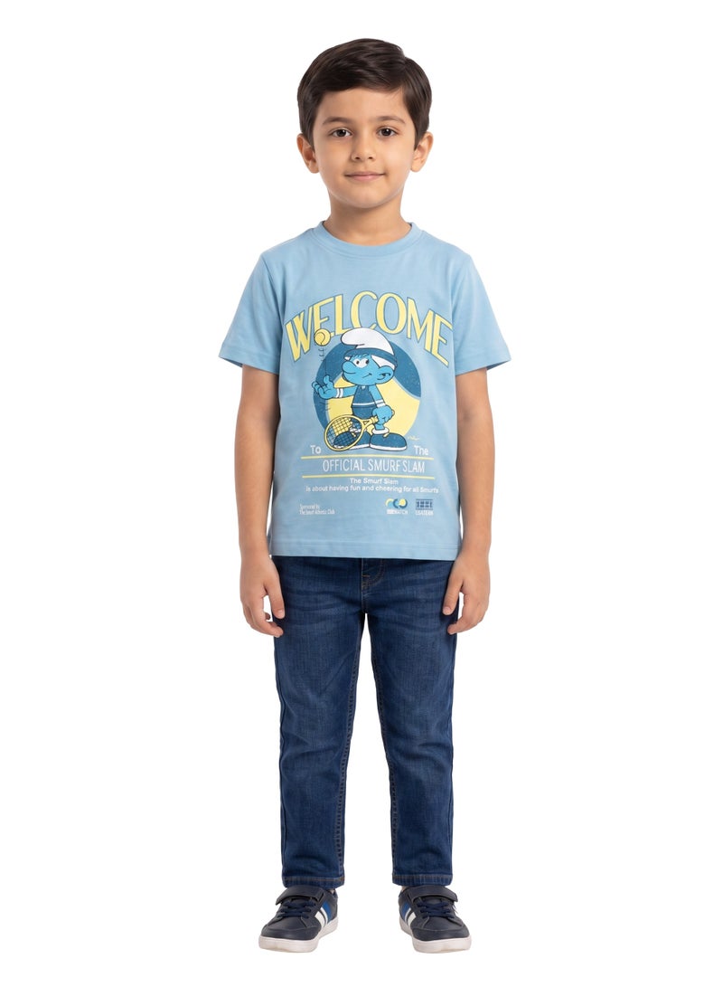 Trucare The Smurfs Smurf Slam Graphic T-Shirt for Kids | Tennis Character Print Casual Crew Neck Tee - Image 3