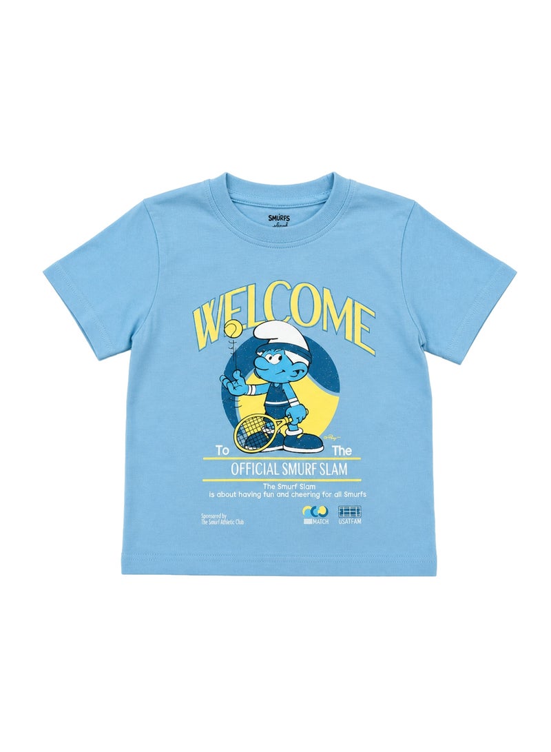 Trucare The Smurfs Smurf Slam Graphic T-Shirt for Kids | Tennis Character Print Casual Crew Neck Tee - Image 5