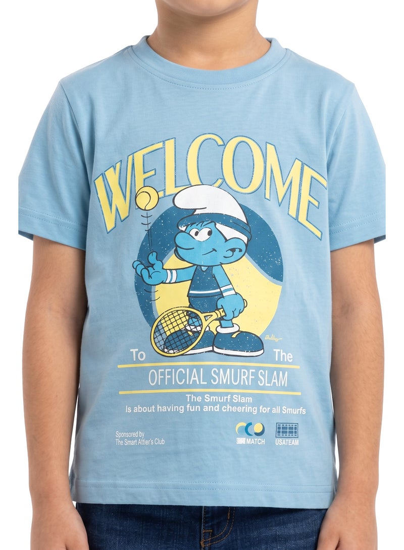 Trucare The Smurfs Smurf Slam Graphic T-Shirt for Kids | Tennis Character Print Casual Crew Neck Tee - Image 4