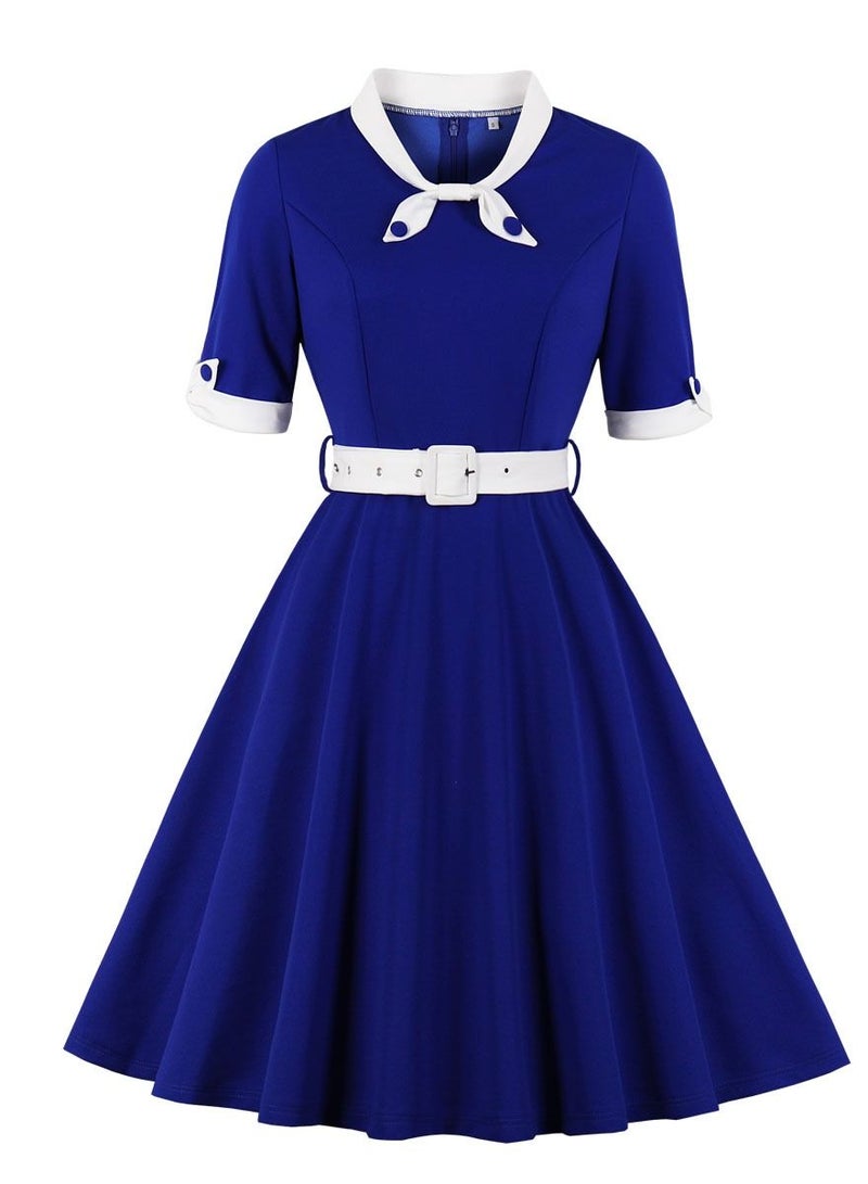 Loquat V-neck slim stitching dress with a full swing  - Image 1