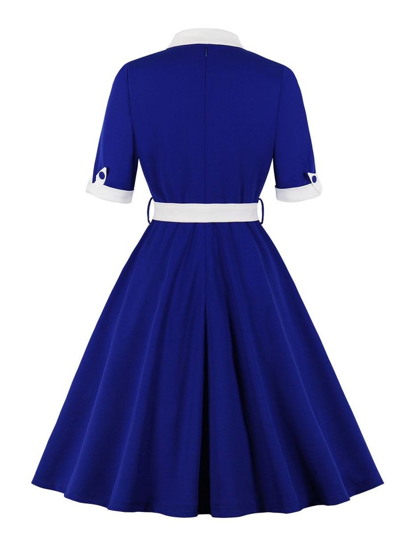 Loquat V-neck slim stitching dress with a full swing  - Image 2
