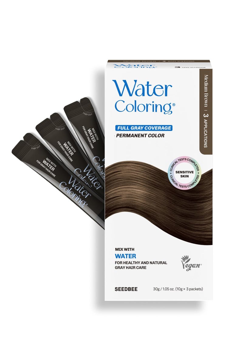 Seedbee Korean Permanent Hair Dye, Powder Hair Color Kit, Medium Brown, Gray Hair Coverage, Plant-Based Formula, Easy Application for Roots, Short & Long Hair, Vegan, Just Mix with Water (3 Powder Packets) - Image 1