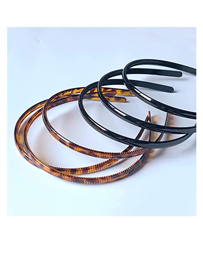 Excefore - 6 Pieces Plastic Plain Headbands Teeth Comb Headbands Skinny DIY Hair Bands Headbands, Thin Headbands Non Slip, Hairbands Headbands Headwears for Women Men Girls (Leopard Print Coffee, Black) - Image 1