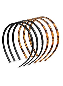 6 Pieces Plastic Plain Headbands Teeth Comb Headbands Skinny DIY Hair Bands Headbands, Thin Headbands Non Slip, Hairbands Headbands Headwears for Women Men Girls (Leopard Print Coffee, Black)