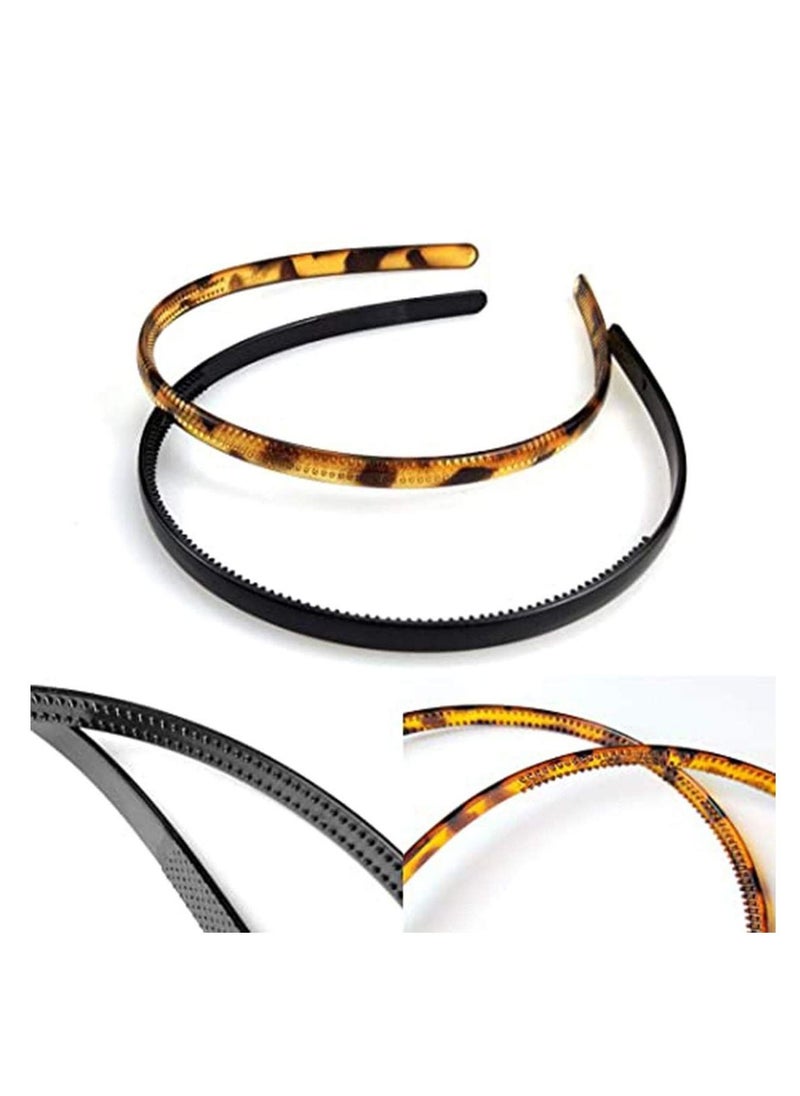 Excefore - 6 Pieces Plastic Plain Headbands Teeth Comb Headbands Skinny DIY Hair Bands Headbands, Thin Headbands Non Slip, Hairbands Headbands Headwears for Women Men Girls (Leopard Print Coffee, Black) - Image 1