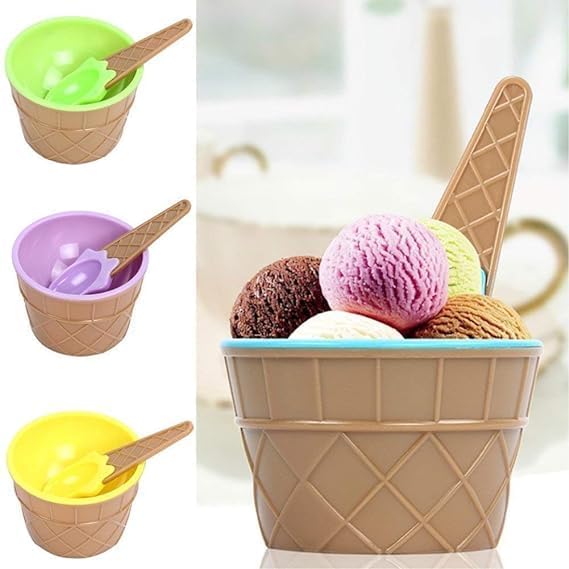 Caltero Set of 6 Pcs IceCream Waffle Spoon Bowel Cup SetIceCream Bowel with Spoon Set of 6 Assorted Colour BPA Free Plastic 62024 - Image 2