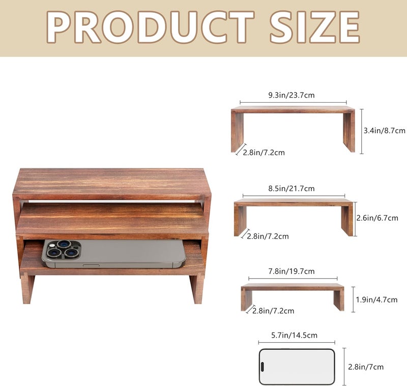 YFEEN Display Wood Stand 6Packs Wooden Risers for Vendor Events,3 Tier Stackable Wooden Cupcake Stand,Farmhouse Decor Wood Dessert Table Display Set Cologne Perfume Organizer Showcase Items (Burning, 7.8''x 8.5''x 9.3'') - Image 2