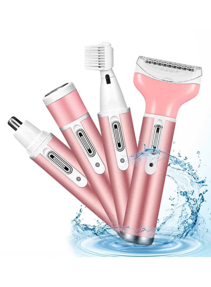 SYOSI Electric Razor for Women, Cordless Portable 4 in 1 Painless Shaver USB Rechargeable Hair Trimmer Bikini Trimmer Facial Hair Remover for Eyebrow, Nose, Face, Legs (Pink) - Image 1