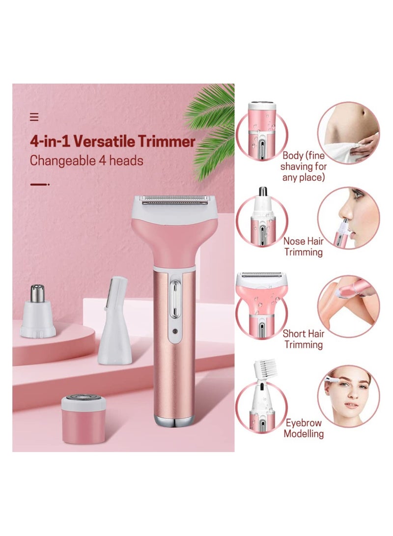 SYOSI Electric Razor for Women, Cordless Portable 4 in 1 Painless Shaver USB Rechargeable Hair Trimmer Bikini Trimmer Facial Hair Remover for Eyebrow, Nose, Face, Legs (Pink) - Image 2