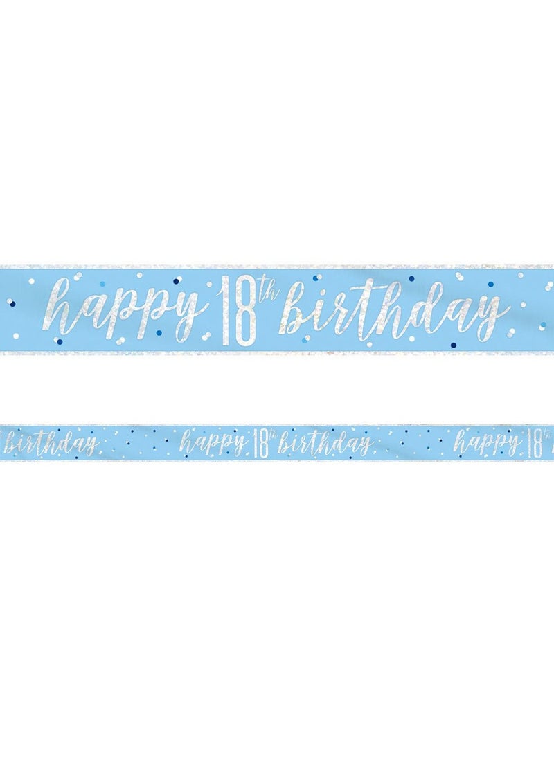 Unique Happy 18th Birthday Banner Blue Silver Holographic Plastic 274cm