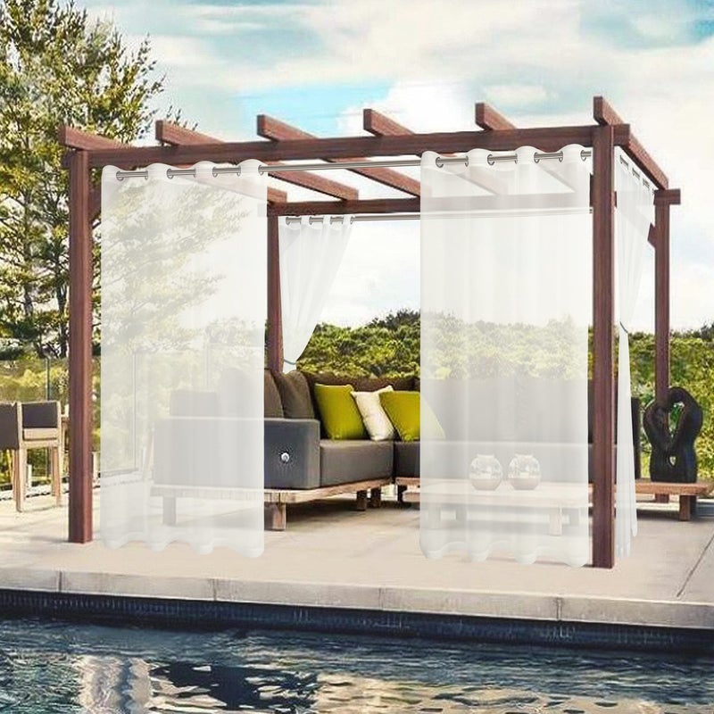 BONZER Sheer Outdoor Curtains for Patio Waterproof - 2 Panels Grommet Indoor Voile Sheer Curtains for Living Room, Bedroom, Porch, Pergola, Cabana, 54 x 84 inch, Beige - Image 2
