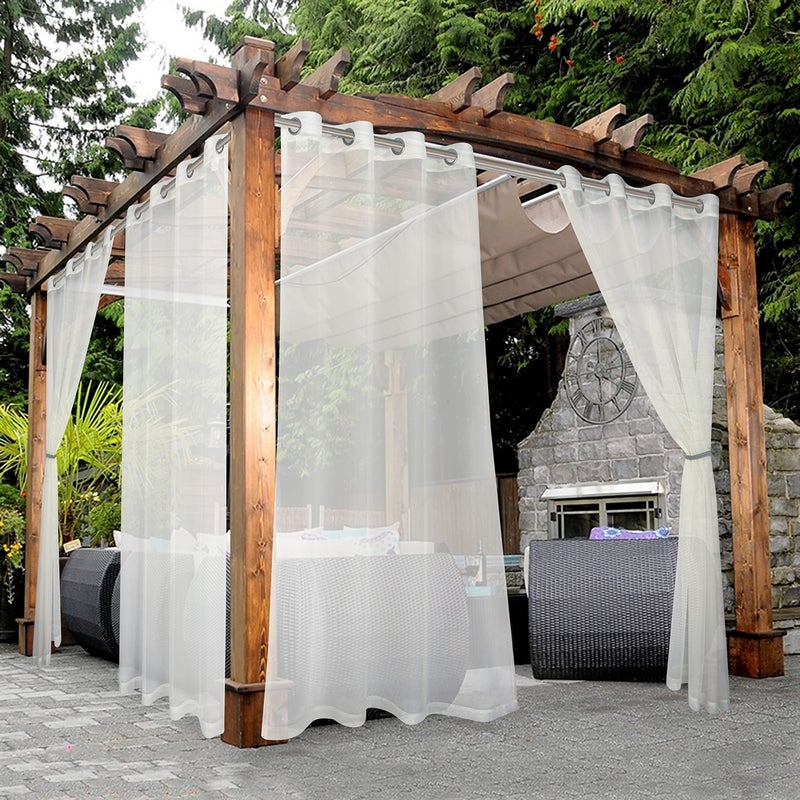 BONZER Sheer Outdoor Curtains for Patio Waterproof - 2 Panels Grommet Indoor Voile Sheer Curtains for Living Room, Bedroom, Porch, Pergola, Cabana, 54 x 84 inch, Beige - Image 1