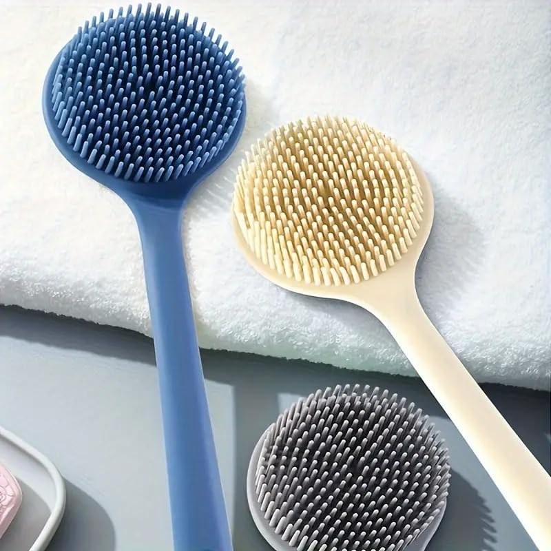 SQUICKLE Double-Sided Silicone Bath Body Brush | Ultra-Soft Bristles and Non-Slip Long Handle | Back Scrubber Exfoliating Skin Massage Brush Shower for Women & Men (Pack Of 1) (Bath Brush) - Image 2
