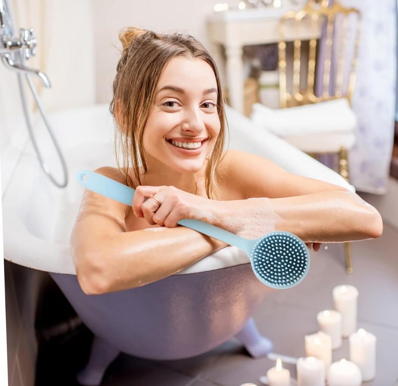 SQUICKLE Double-Sided Silicone Bath Body Brush | Ultra-Soft Bristles and Non-Slip Long Handle | Back Scrubber Exfoliating Skin Massage Brush Shower for Women & Men (Pack Of 1) (Bath Brush) - Image 5