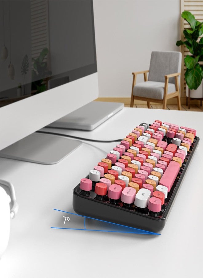 Atelus USB Wired Computer Keyboard - Retro Typewriter Keyboard - Full Size Office Keyboard with Number Pad, Caps Indicators, Foldable Stands, for PC Laptop Desktop Windows (Black Colorful) - Image 5