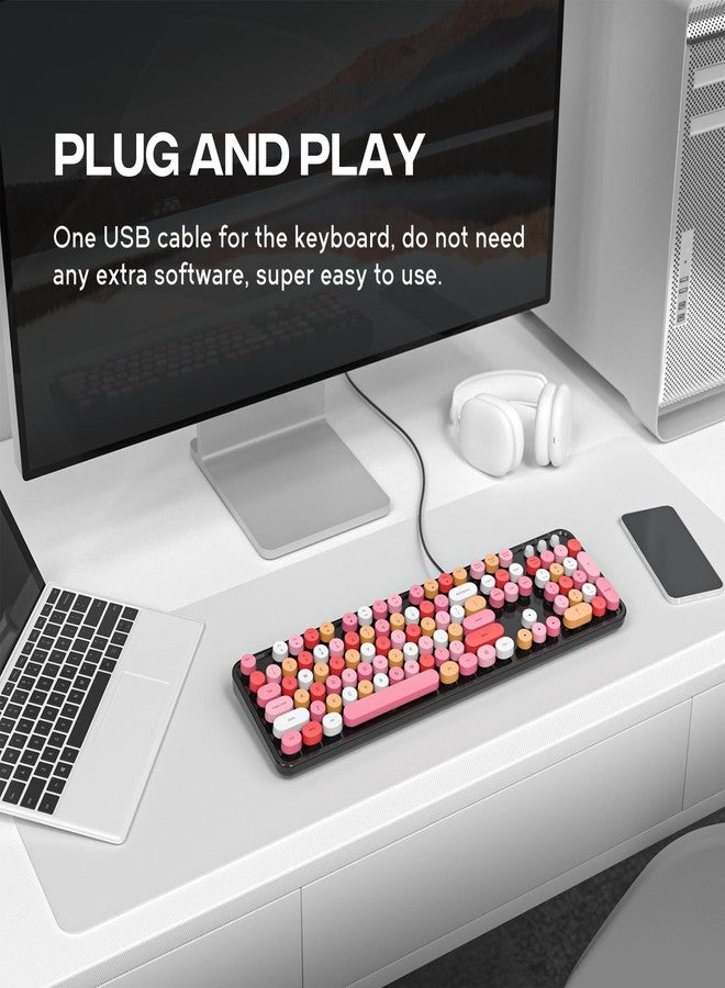 Atelus USB Wired Computer Keyboard - Retro Typewriter Keyboard - Full Size Office Keyboard with Number Pad, Caps Indicators, Foldable Stands, for PC Laptop Desktop Windows (Black Colorful) - Image 3