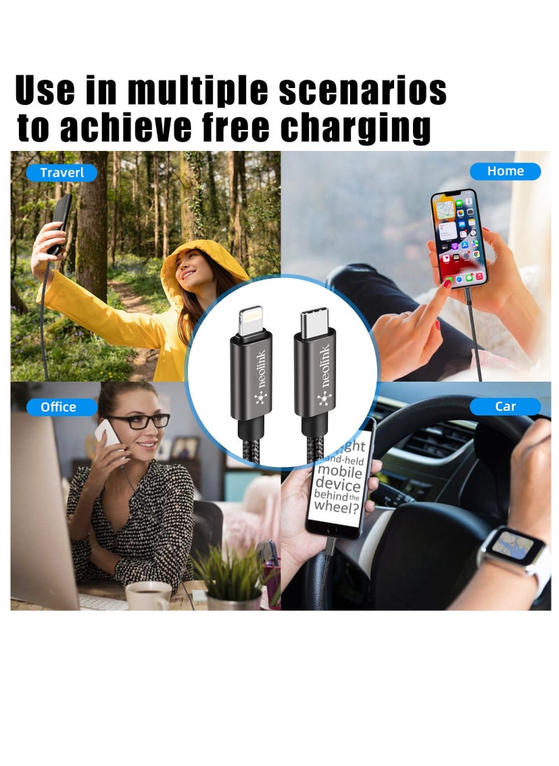 neolink Neolink 2M Heavy Duty Braided Nylon 27W 2.4A Type C to Lightning 480Mbps High-Speed Data Transfer Cable, ROHS Certified Lightning Cable Fast Charging Cords Compatible with iPhones/Airpods/Car Chargers  - Image 2