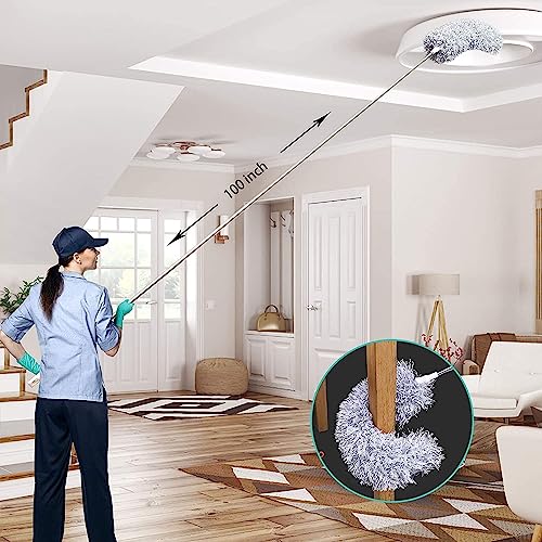 TECH LOGO ELECTRONICS Dusters for Home Cleaning Microfiber Feather Duster with Long Rod 100 Inch Cleaning Cobweb,Fan,High Ceiling Fans,Window Blinds, Furniturefan Cleaner Brush Bendable Stick, Grey - Image 2